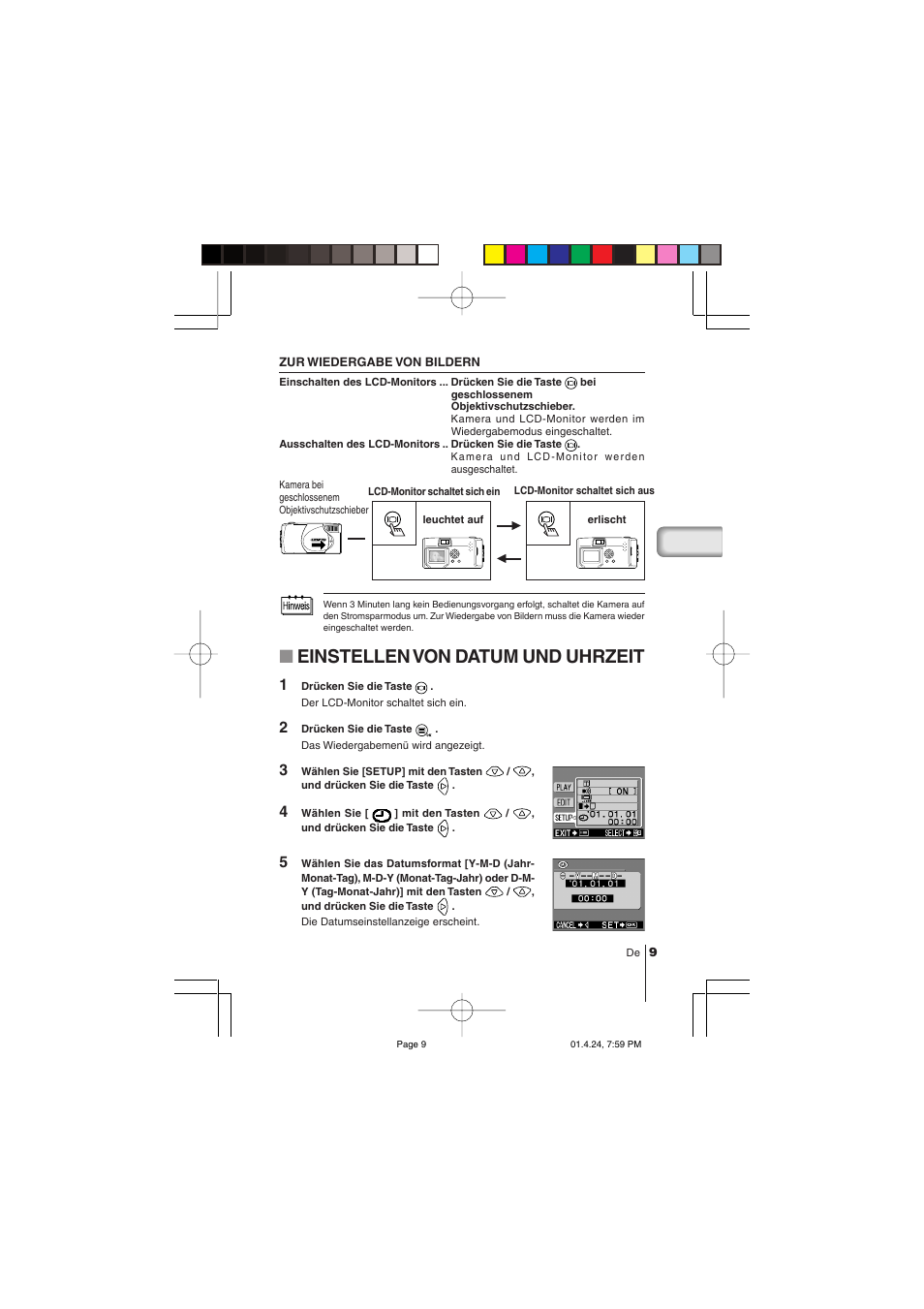 Einstellen von datum und uhrzeit | Olympus C-100 User Manual | Page 69 / 152
