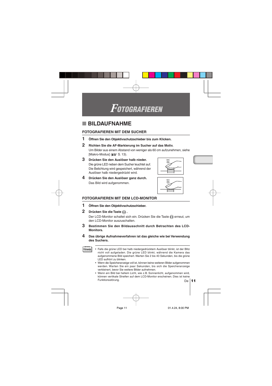 Otografieren, Bildaufnahme | Olympus C-100 User Manual | Page 71 / 152