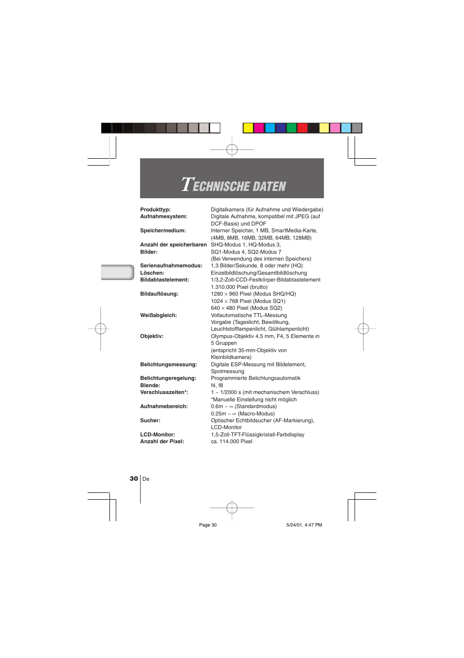 Echnische daten | Olympus C-100 User Manual | Page 90 / 152