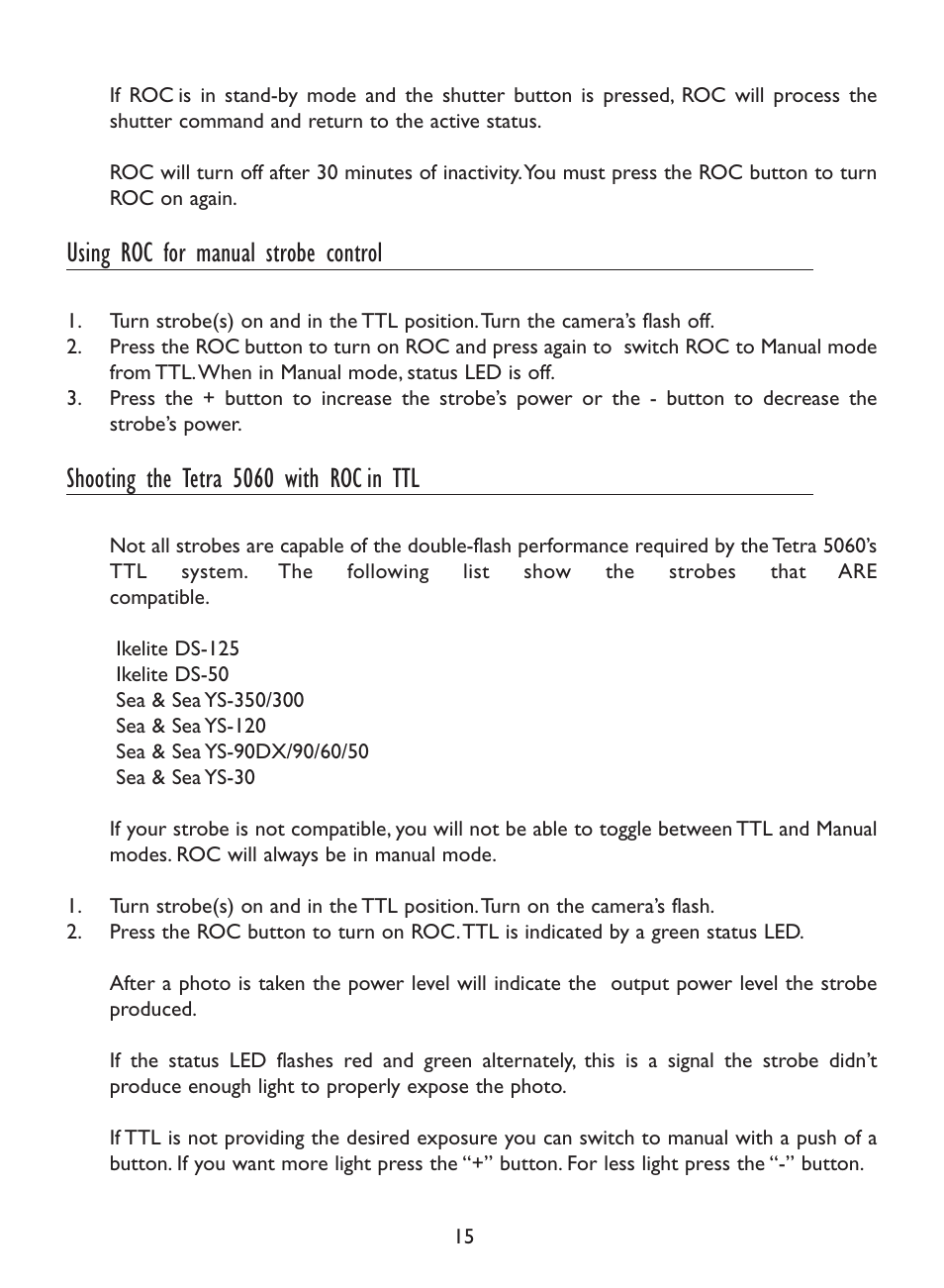 Using roc for manual strobe control, Shooting the tetra 5060 with roc in ttl | Olympus 5060 User Manual | Page 14 / 26