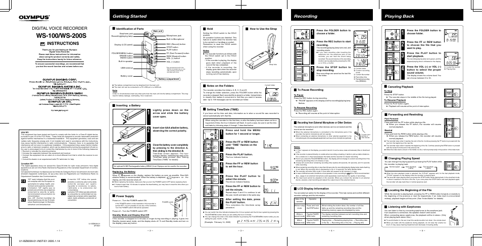 Olympus WS-200S User Manual | 2 pages