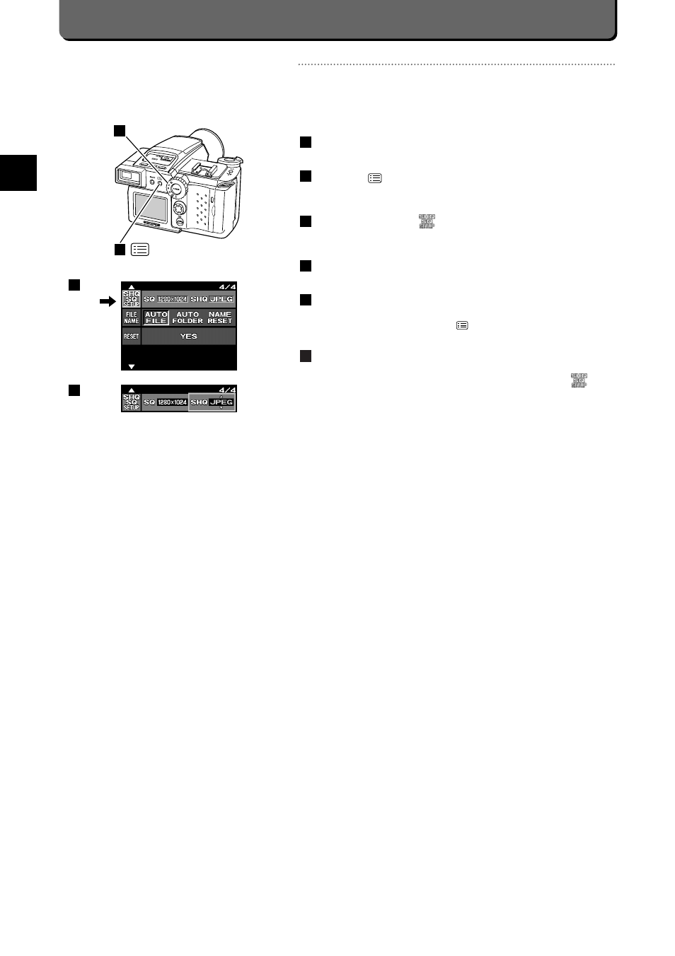 E-40, Specifying file format (jpeg/tiff) for shq images | Olympus C-2500L User Manual | Page 46 / 95