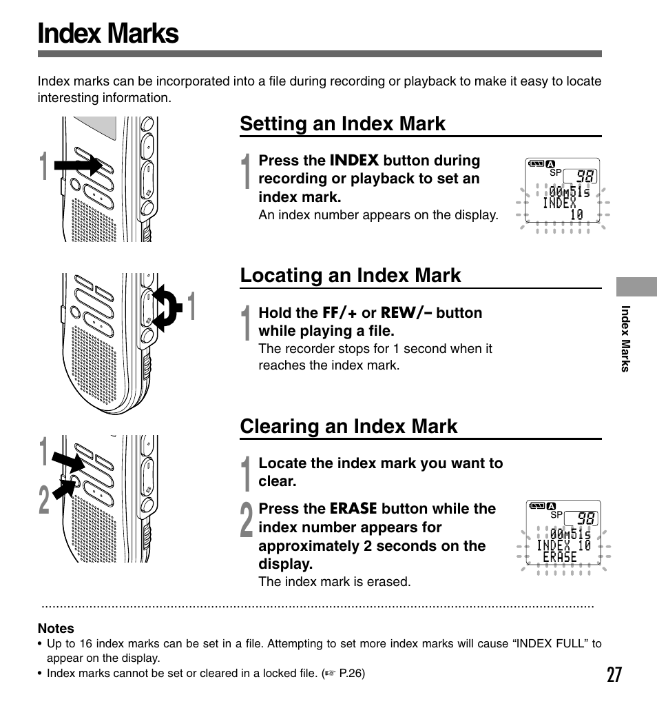 Index marks | Olympus DS-330 User Manual | Page 27 / 76