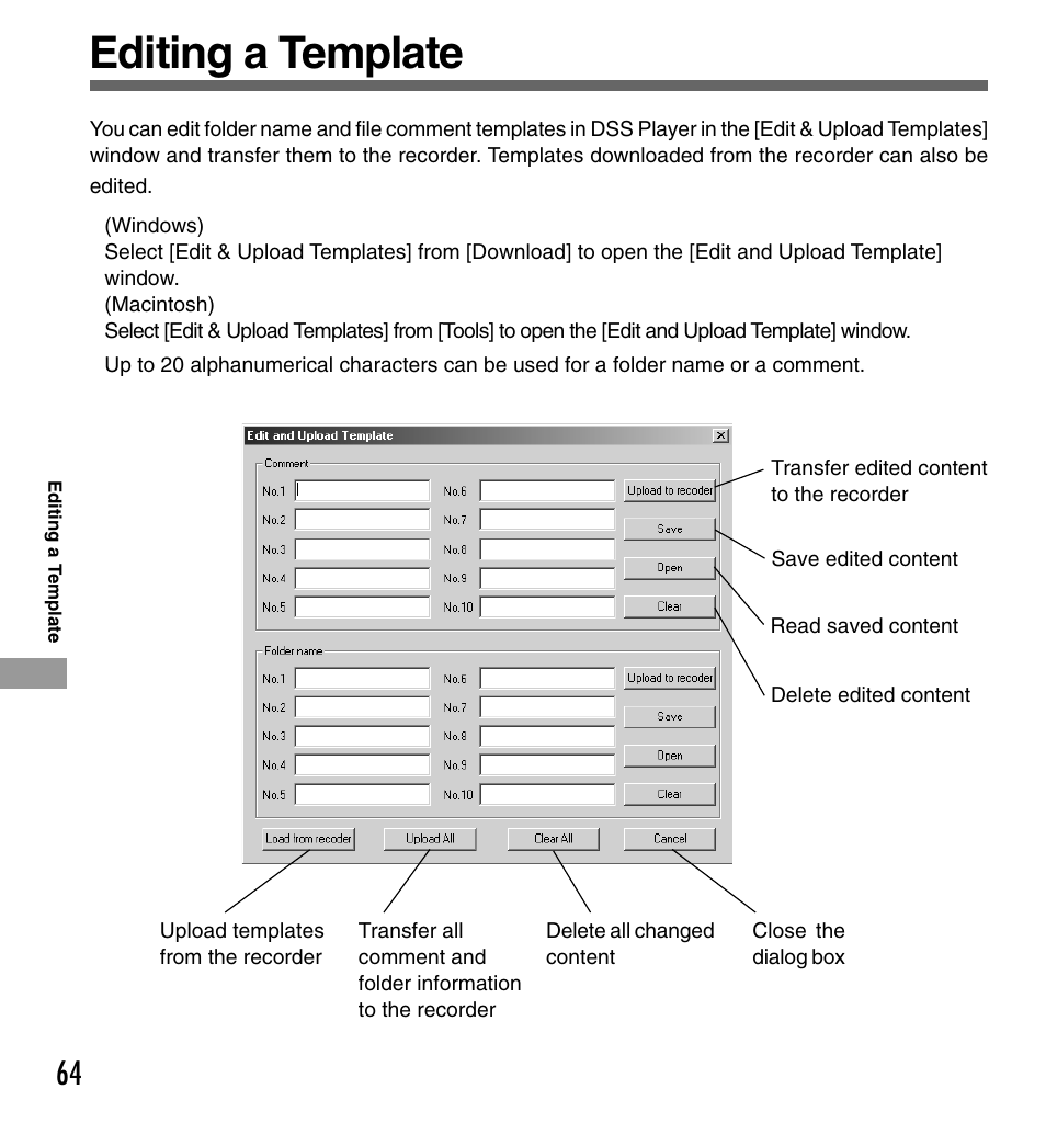 Editing a template | Olympus DS-330 User Manual | Page 64 / 76