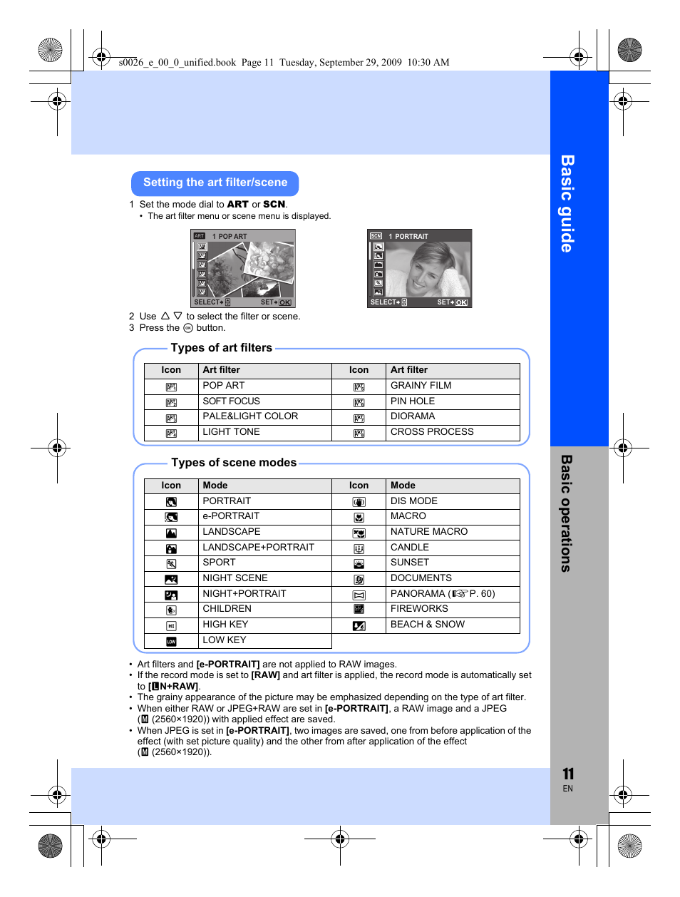 Basic guid e, Basic op erat ions | Olympus E-P2 User Manual | Page 11 / 164