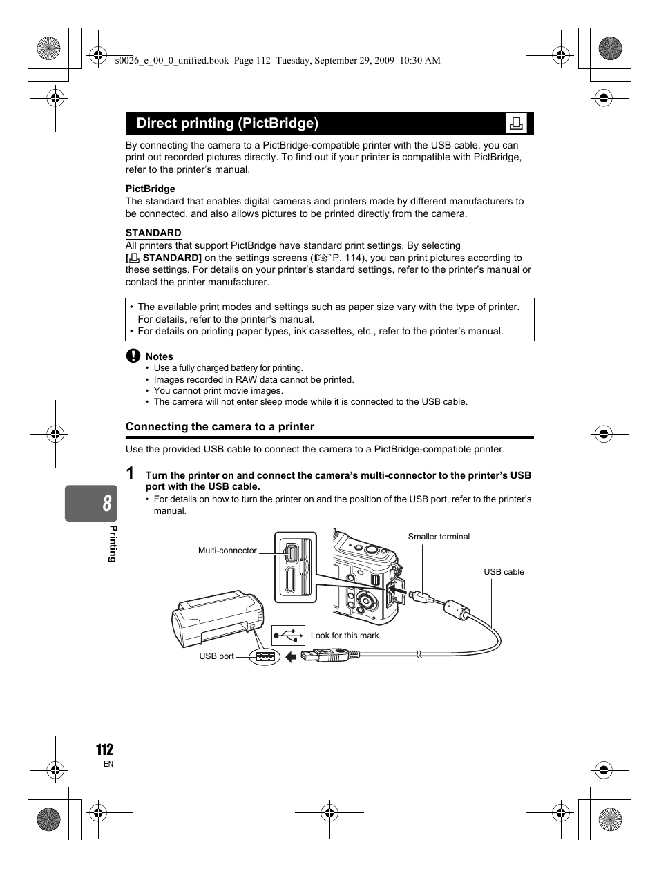 Direct printing (pictbridge) | Olympus E-P2 User Manual | Page 112 / 164