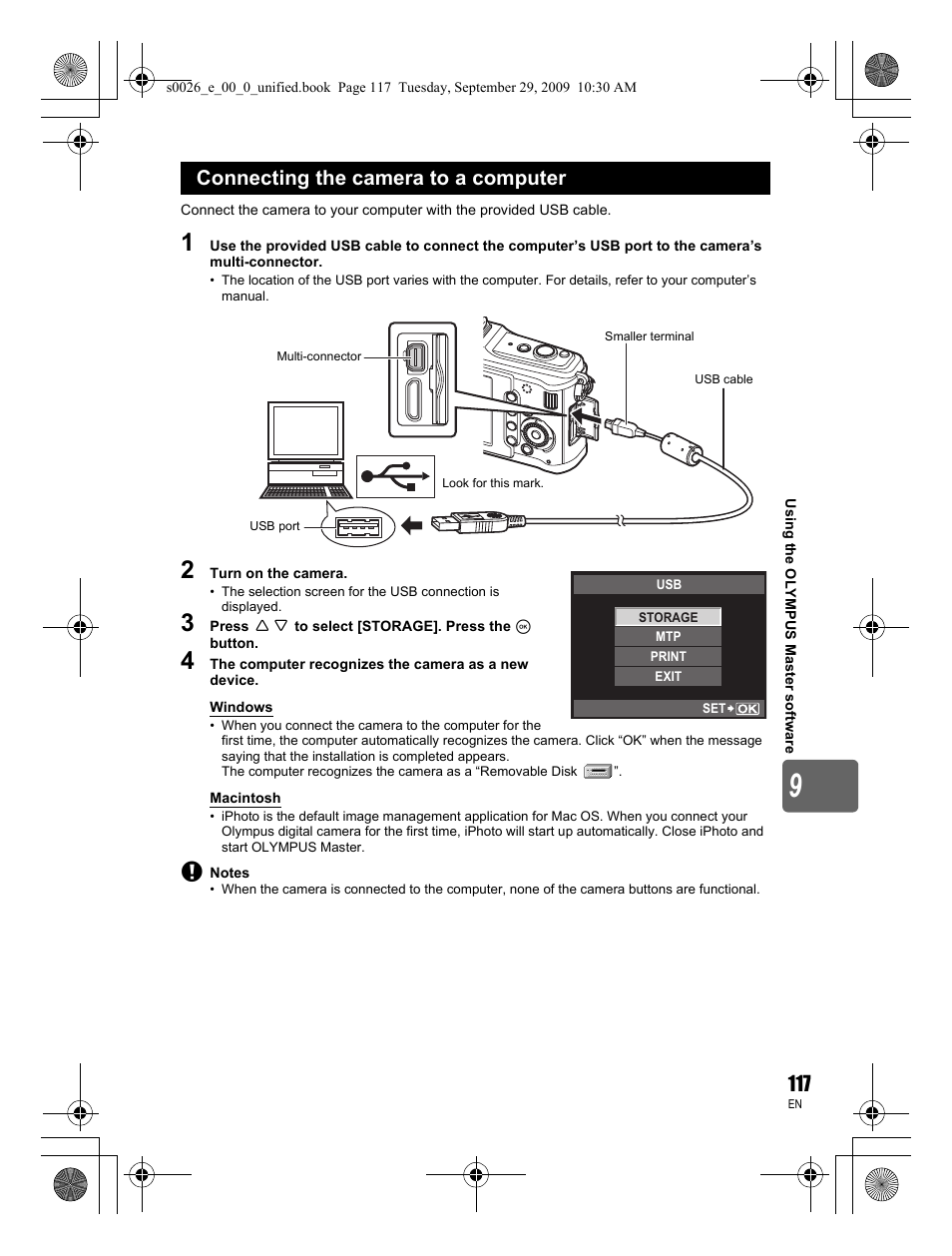 Connecting the camera to a computer | Olympus E-P2 User Manual | Page 117 / 164