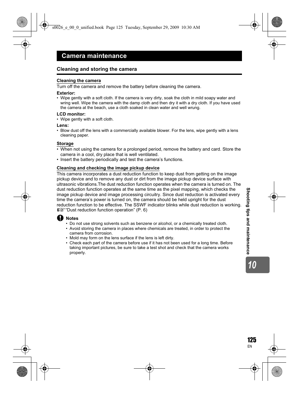 Camera maintenance | Olympus E-P2 User Manual | Page 125 / 164