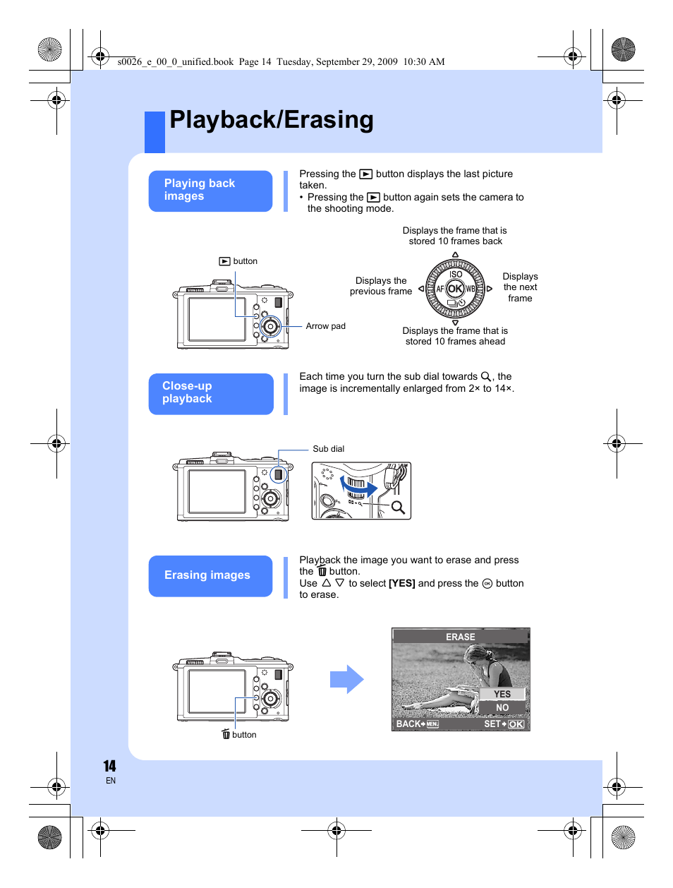 Playback/erasing | Olympus E-P2 User Manual | Page 14 / 164