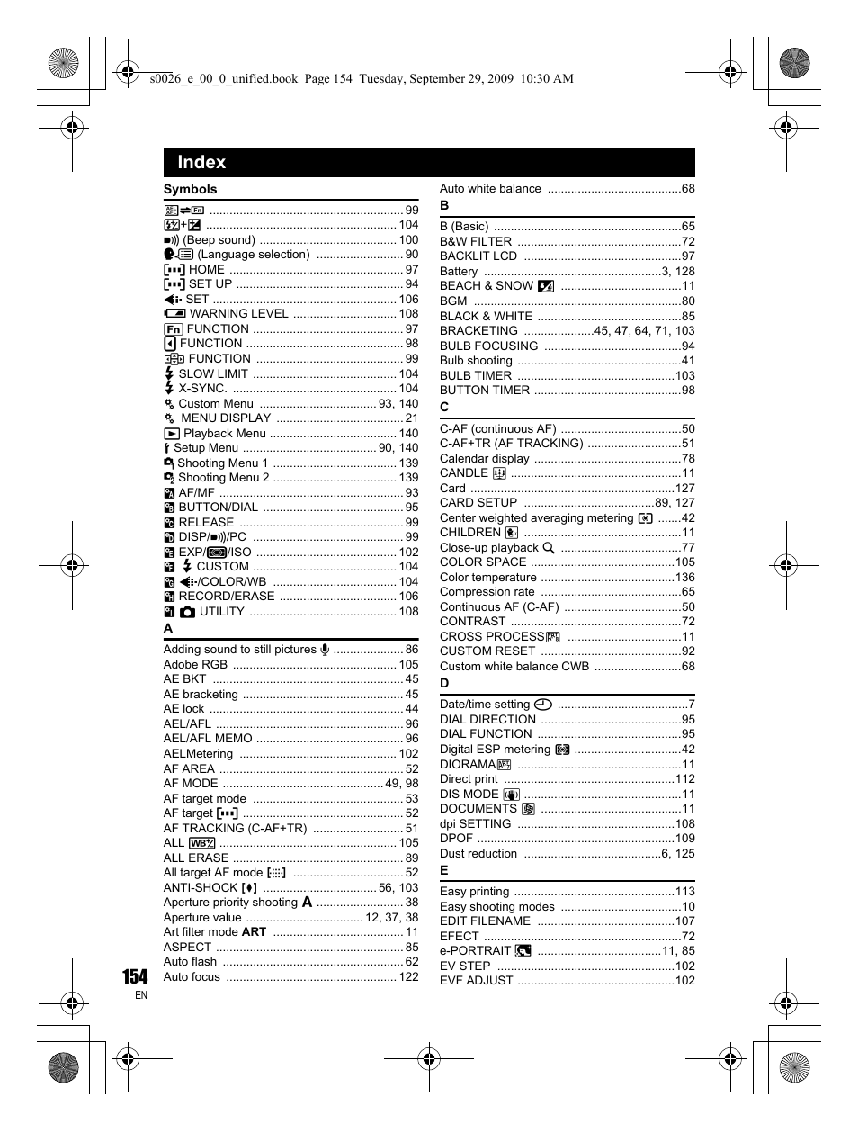 Index | Olympus E-P2 User Manual | Page 154 / 164