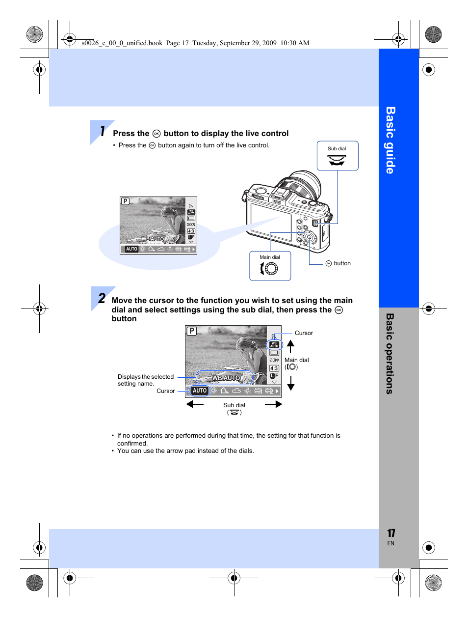 Basic guid e, Basic op erat ions | Olympus E-P2 User Manual | Page 17 / 164