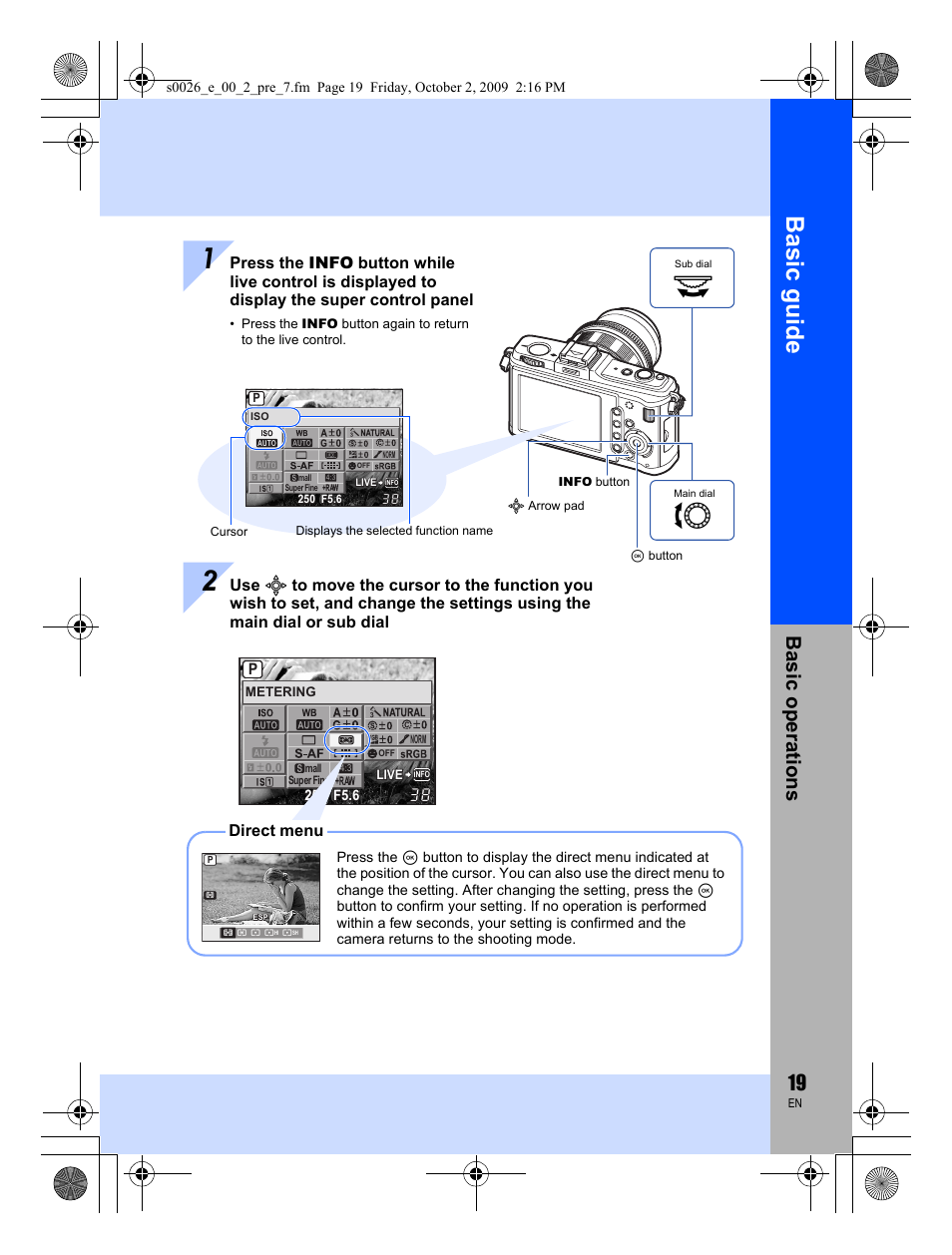 Basic guid e, Basic op erat ions | Olympus E-P2 User Manual | Page 19 / 164