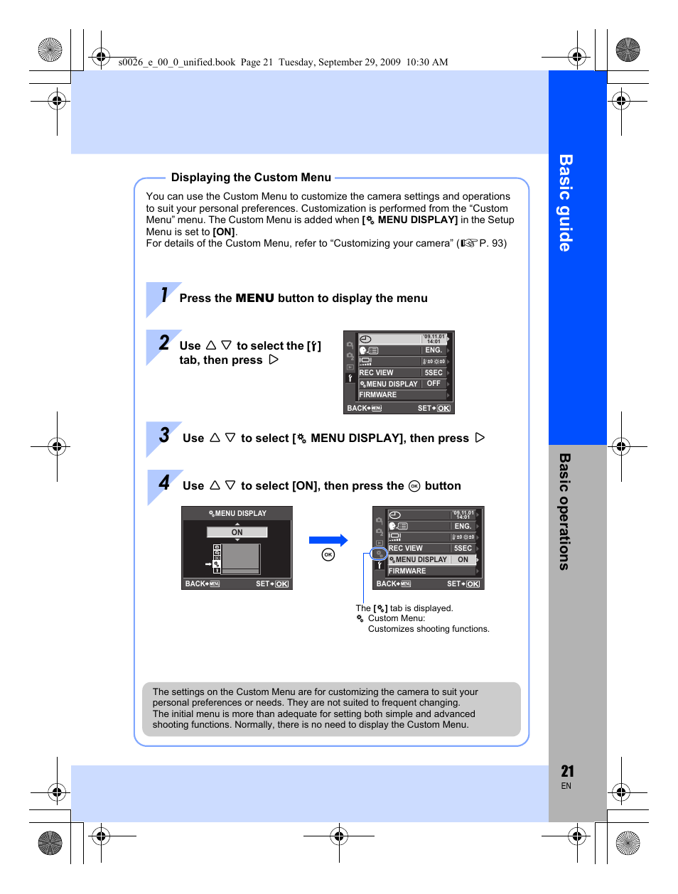 Basic guid e, Basic op erat ions | Olympus E-P2 User Manual | Page 21 / 164
