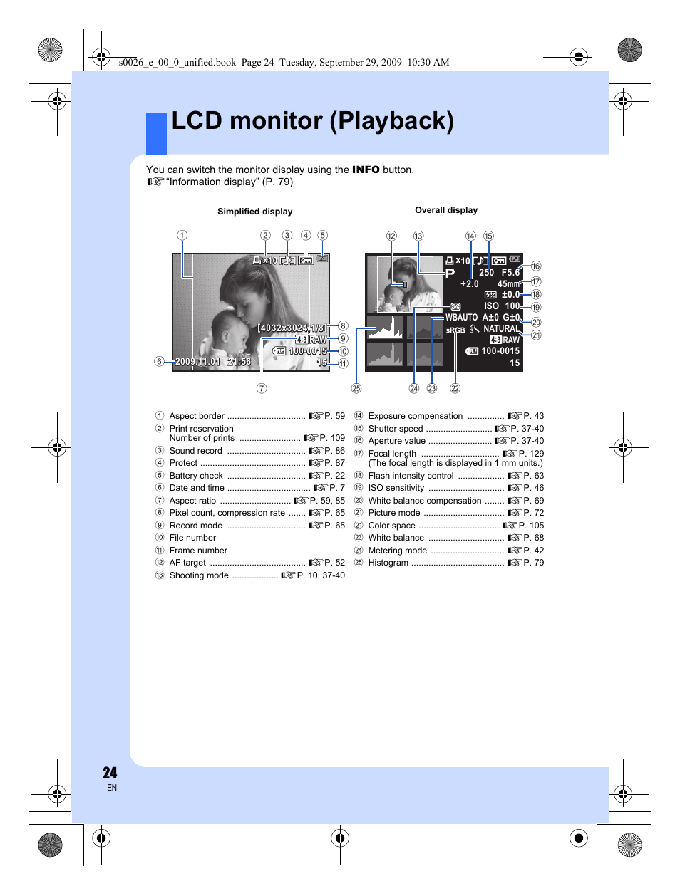 Lcd monitor (playback) | Olympus E-P2 User Manual | Page 24 / 164