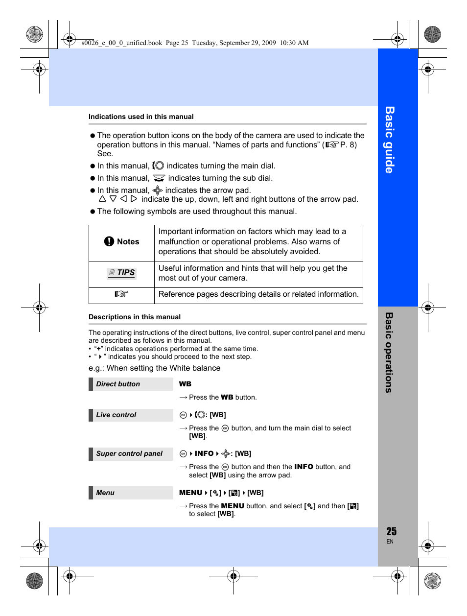 Basic guid e, Basic op erat ions | Olympus E-P2 User Manual | Page 25 / 164