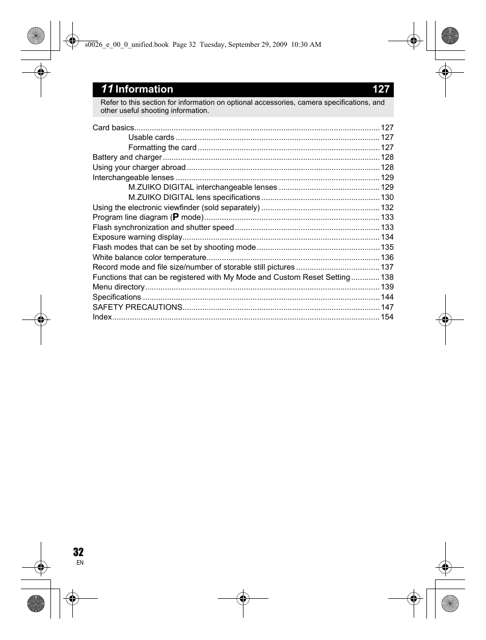 Information 127 | Olympus E-P2 User Manual | Page 32 / 164