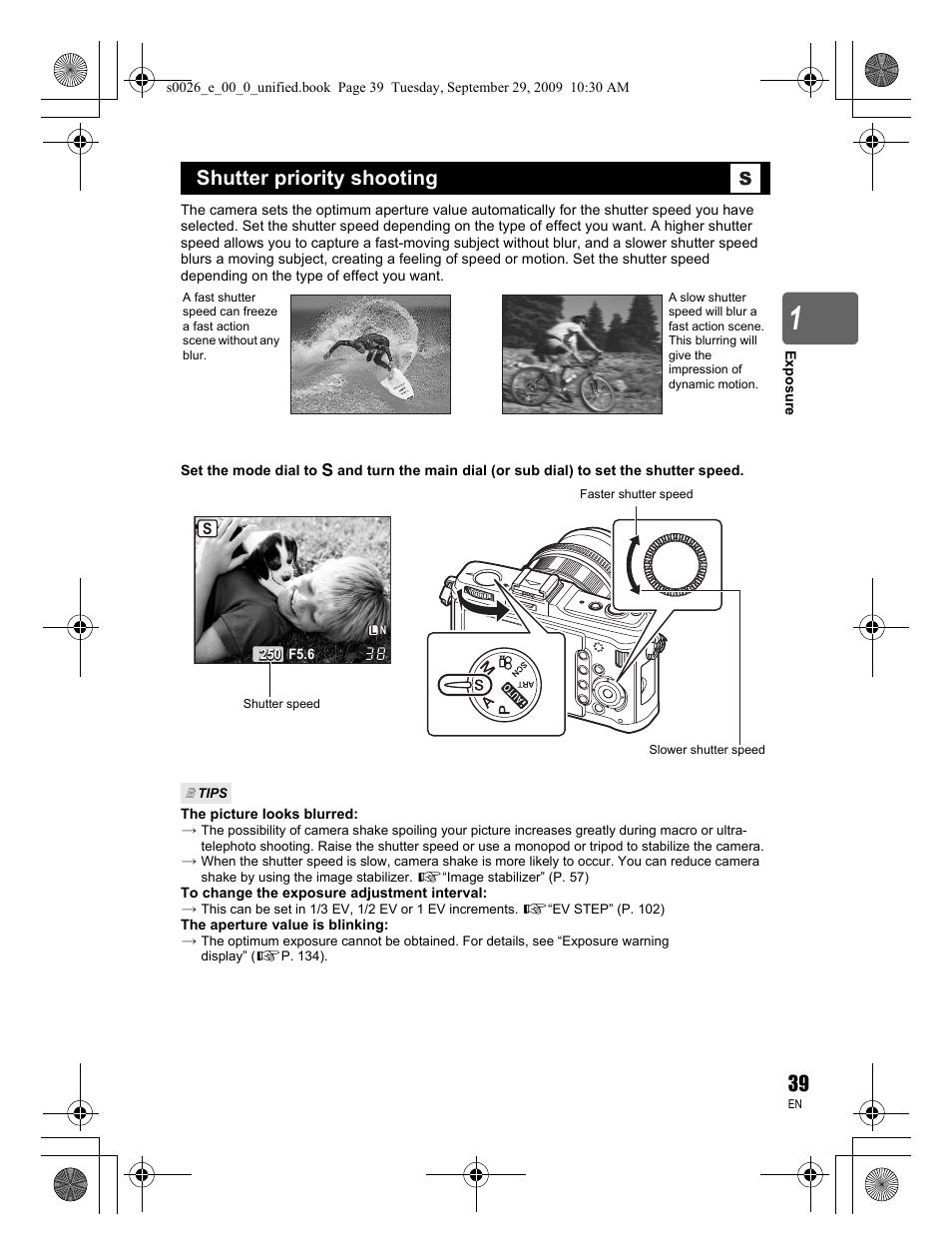 Shutter priority shooting | Olympus E-P2 User Manual | Page 39 / 164