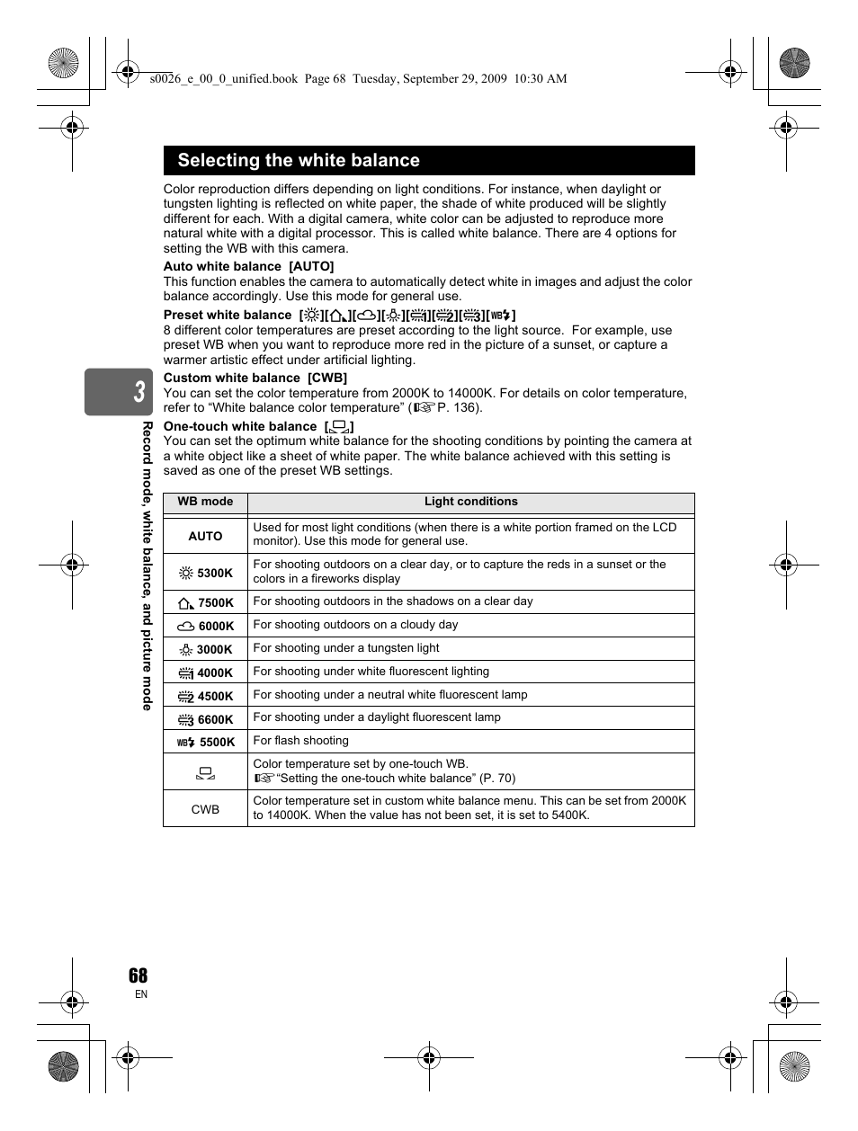 Selecting the white balance | Olympus E-P2 User Manual | Page 68 / 164