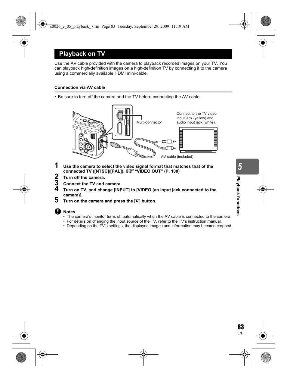 Playback on tv | Olympus E-P2 User Manual | Page 83 / 164