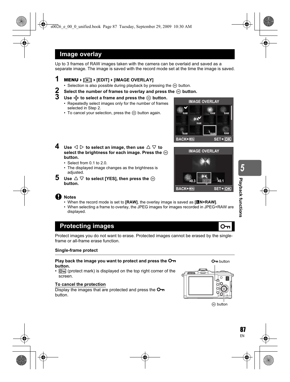 Image overlay protecting images | Olympus E-P2 User Manual | Page 87 / 164