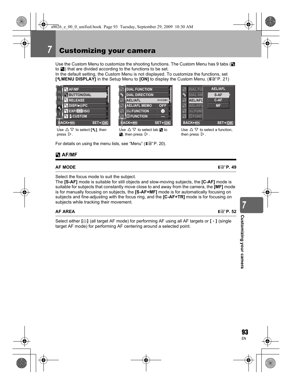 Customizing your camera | Olympus E-P2 User Manual | Page 93 / 164