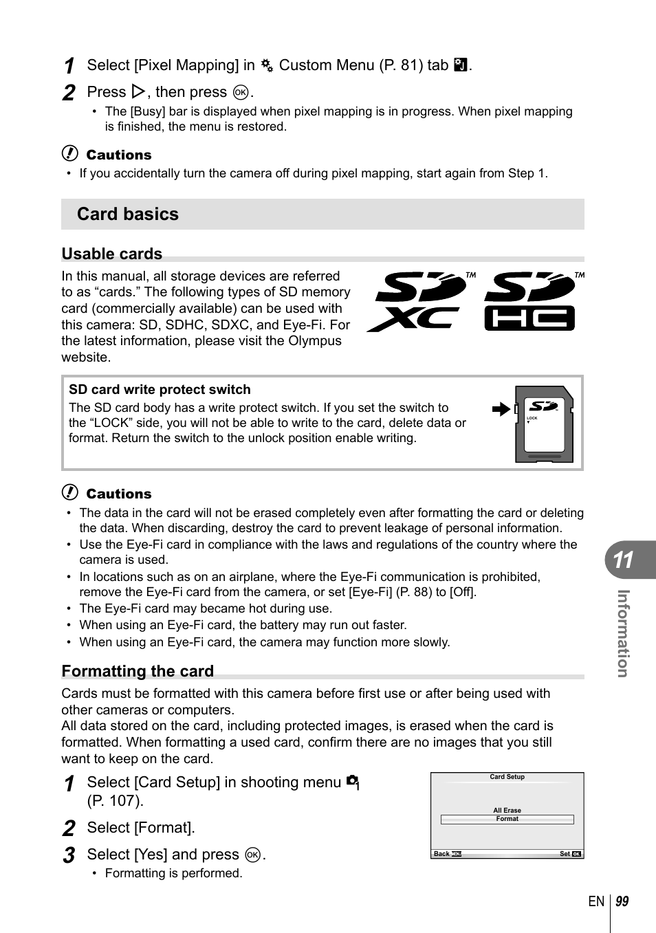 Card basics | Olympus E-PL3 User Manual | Page 99 / 127