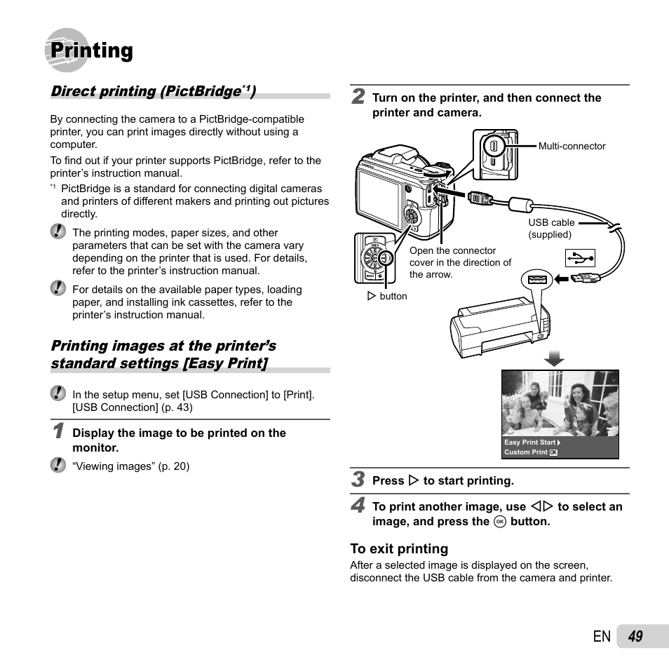 Printing, 49 en | Olympus SP-620UZ User Manual | Page 49 / 76