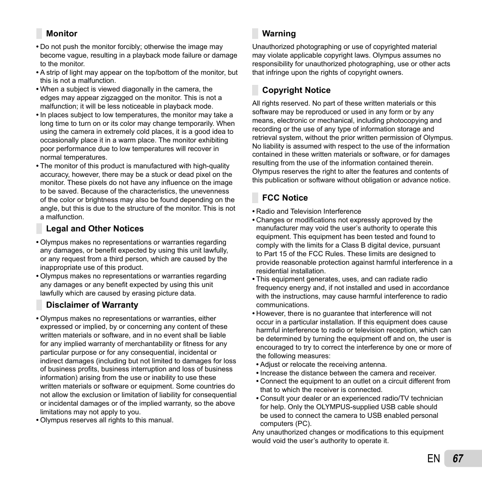 67 en | Olympus SP-620UZ User Manual | Page 67 / 76