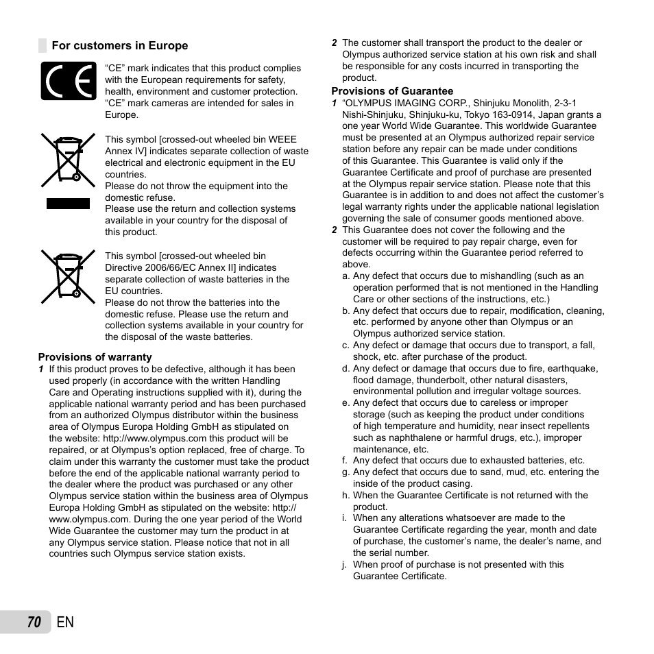 70 en | Olympus SP-620UZ User Manual | Page 70 / 76