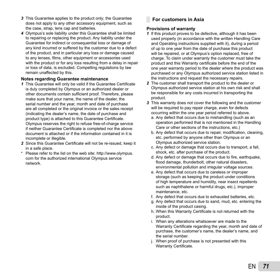 71 en | Olympus SP-620UZ User Manual | Page 71 / 76