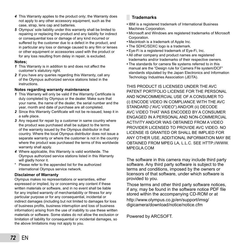 72 en | Olympus SP-620UZ User Manual | Page 72 / 76