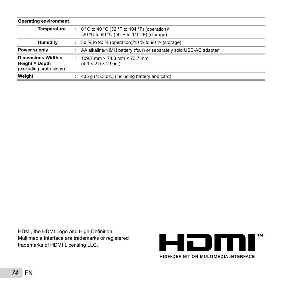 74 en | Olympus SP-620UZ User Manual | Page 74 / 76