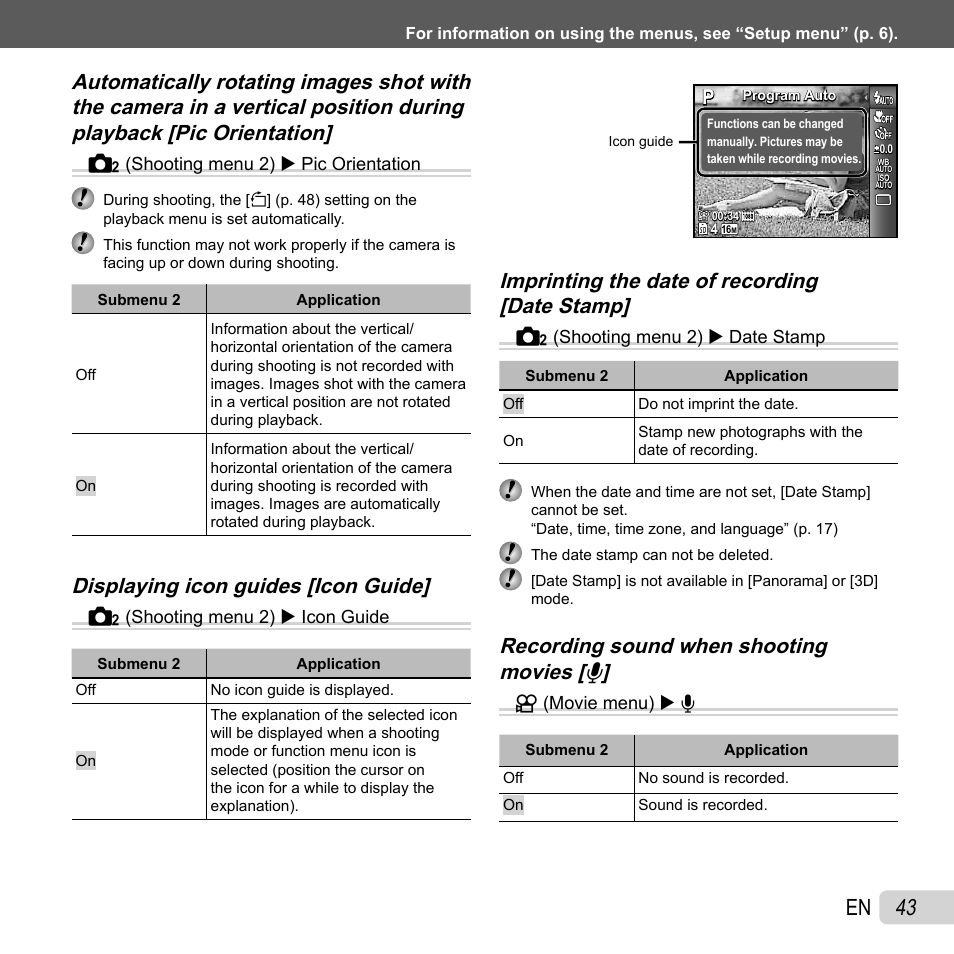 43 en, Displaying icon guides [icon guide | Olympus SZ-30MR User Manual | Page 43 / 84