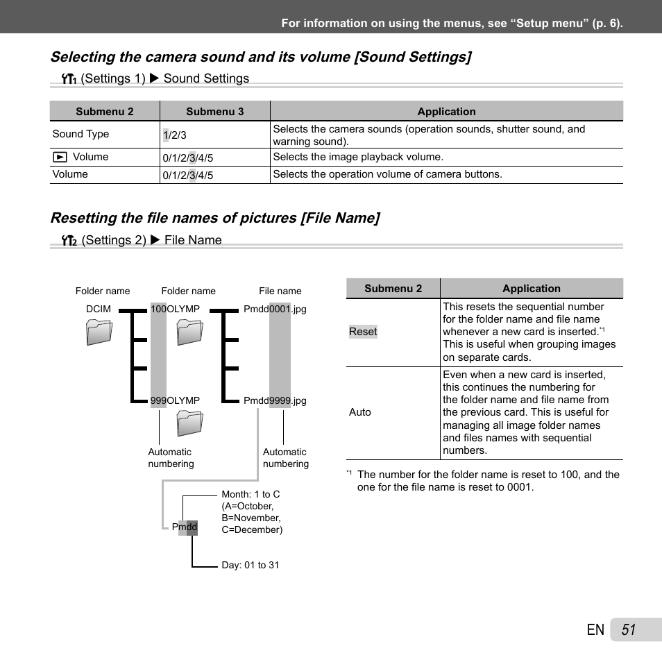 51 en, Resetting the fi le names of pictures [file name | Olympus SZ-30MR User Manual | Page 51 / 84