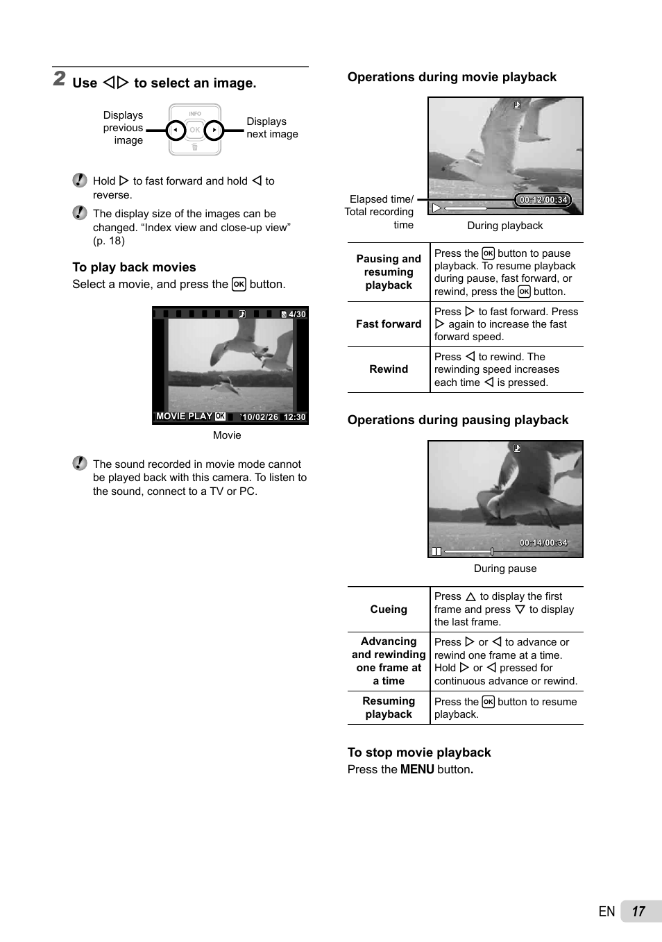 17 en, Use hi to select an image | Olympus T-100 User Manual | Page 17 / 61