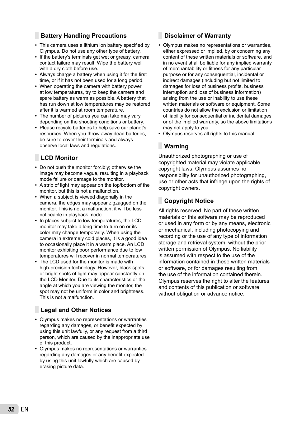 52 en | Olympus T-100 User Manual | Page 52 / 61