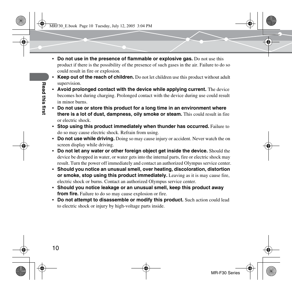 Olympus MR-F30 Series User Manual | Page 10 / 86