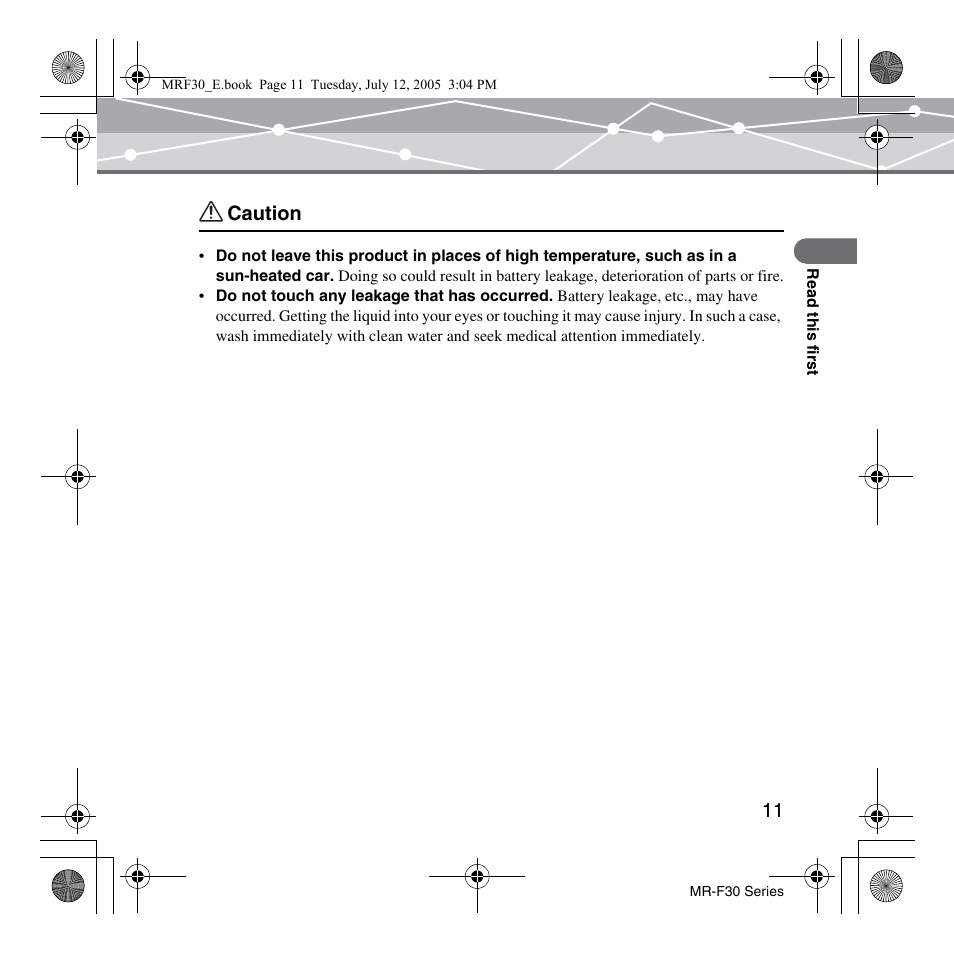 Caution | Olympus MR-F30 Series User Manual | Page 11 / 86