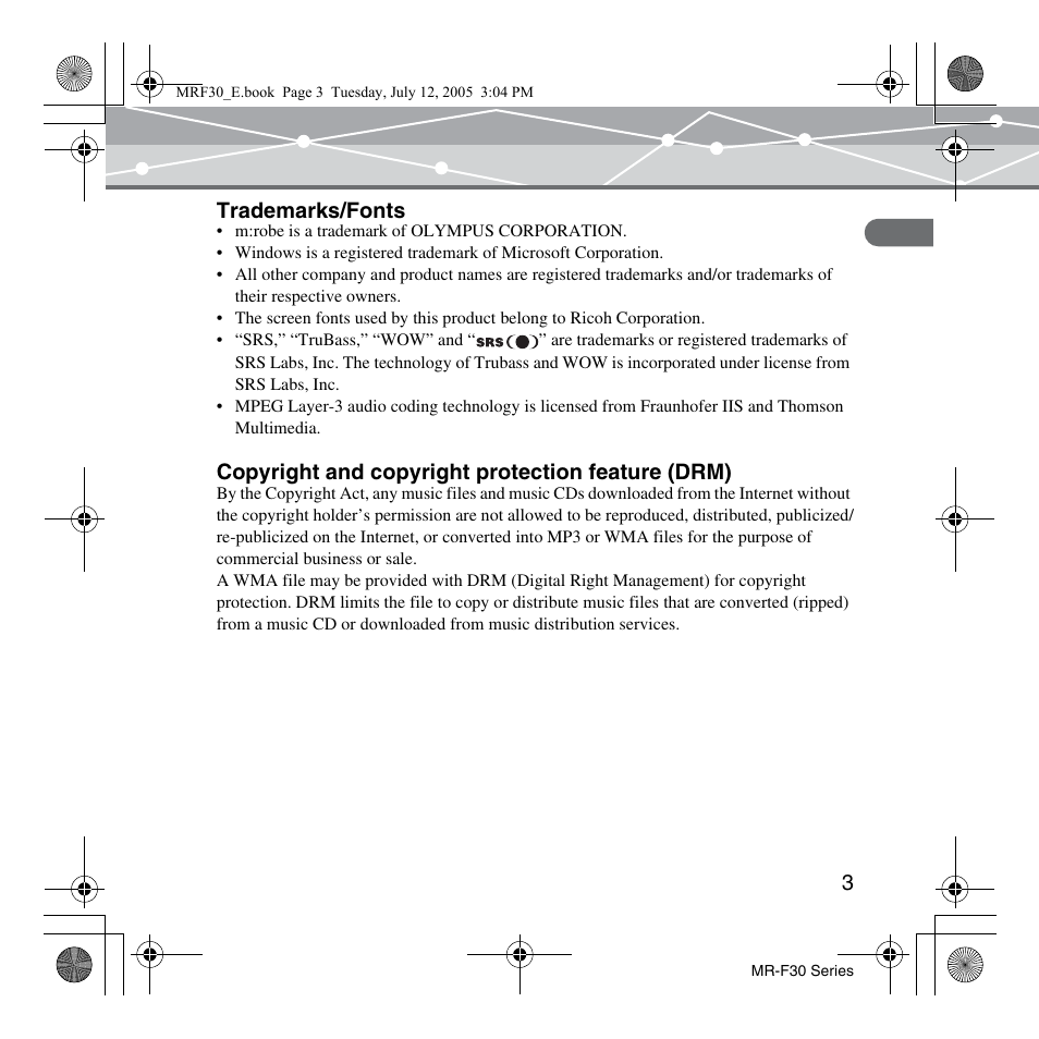 Olympus MR-F30 Series User Manual | Page 3 / 86