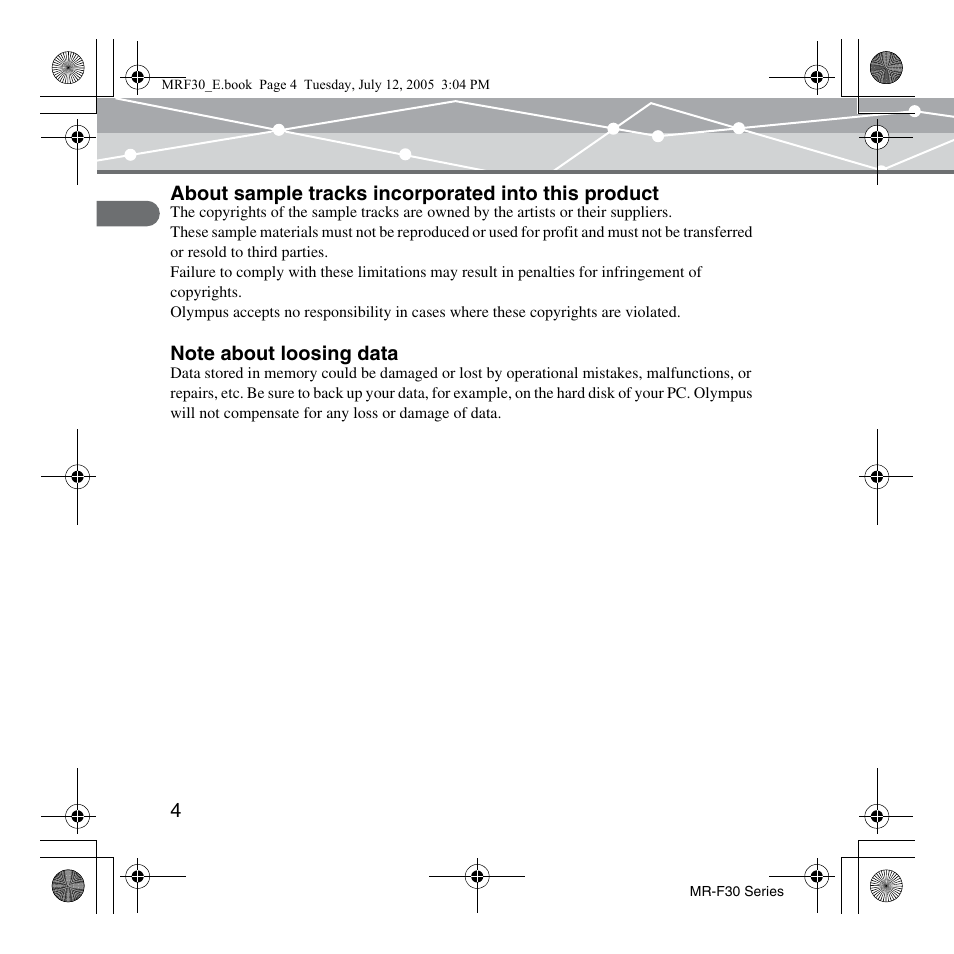 Olympus MR-F30 Series User Manual | Page 4 / 86