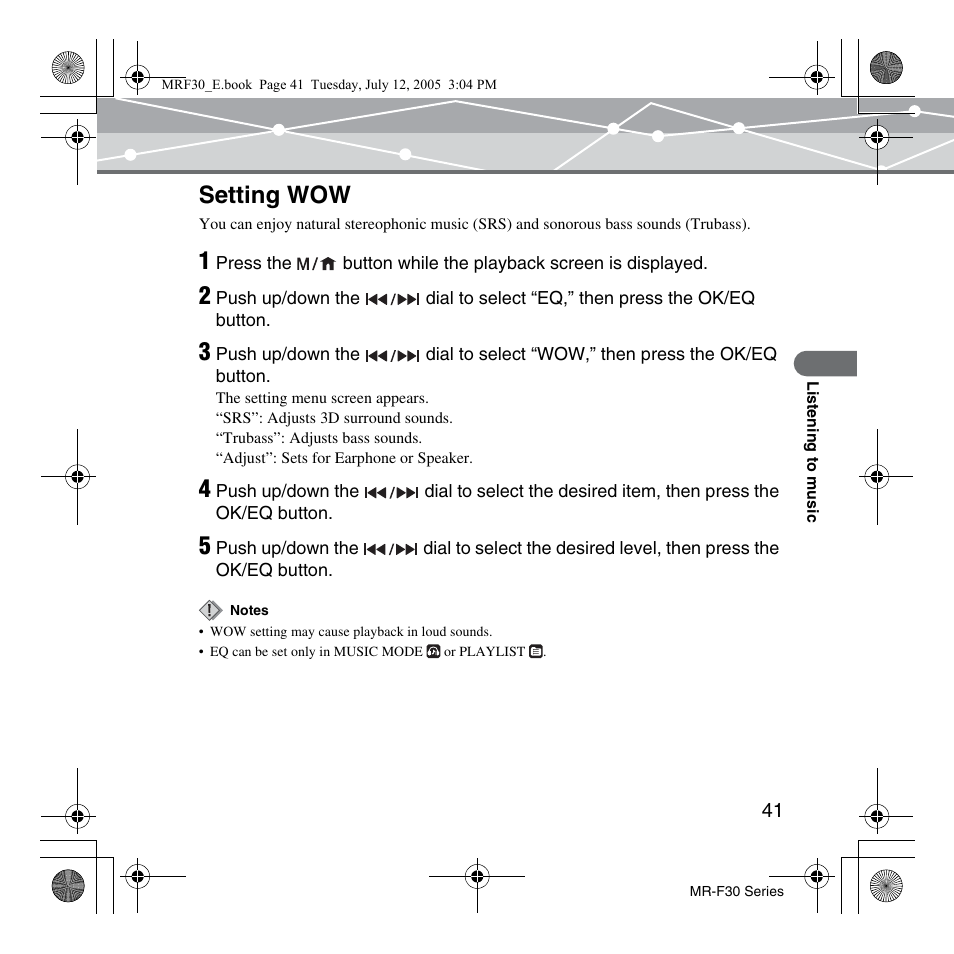 Setting wow | Olympus MR-F30 Series User Manual | Page 41 / 86