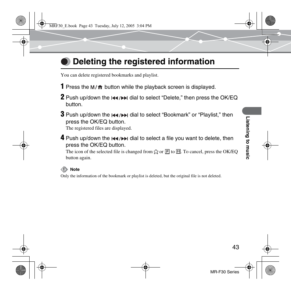 Deleting the registered information | Olympus MR-F30 Series User Manual | Page 43 / 86