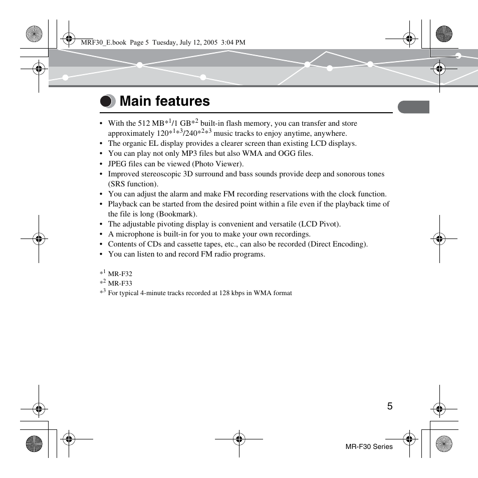 Main features | Olympus MR-F30 Series User Manual | Page 5 / 86