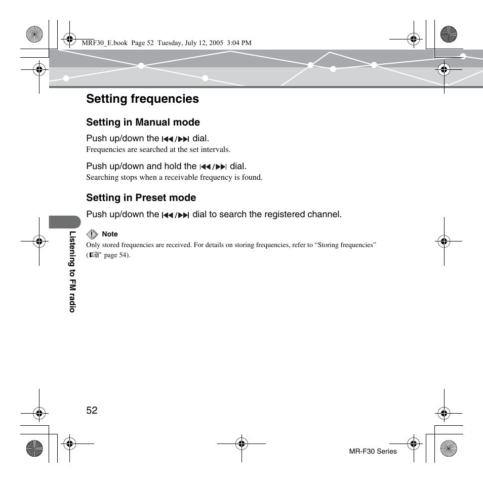 Setting frequencies | Olympus MR-F30 Series User Manual | Page 52 / 86