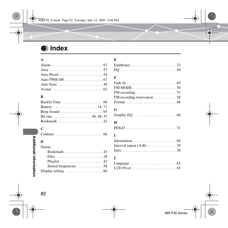 Index | Olympus MR-F30 Series User Manual | Page 82 / 86