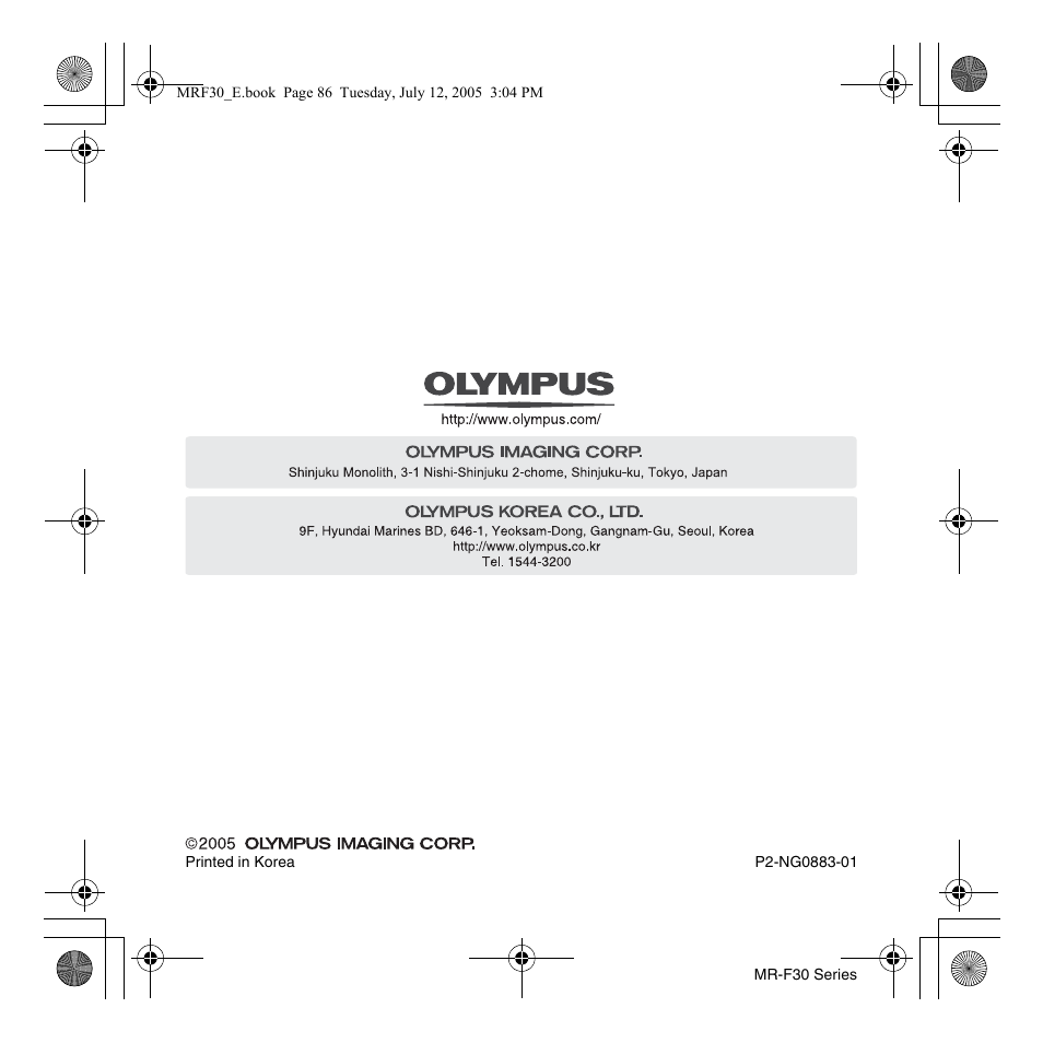 Olympus MR-F30 Series User Manual | Page 86 / 86