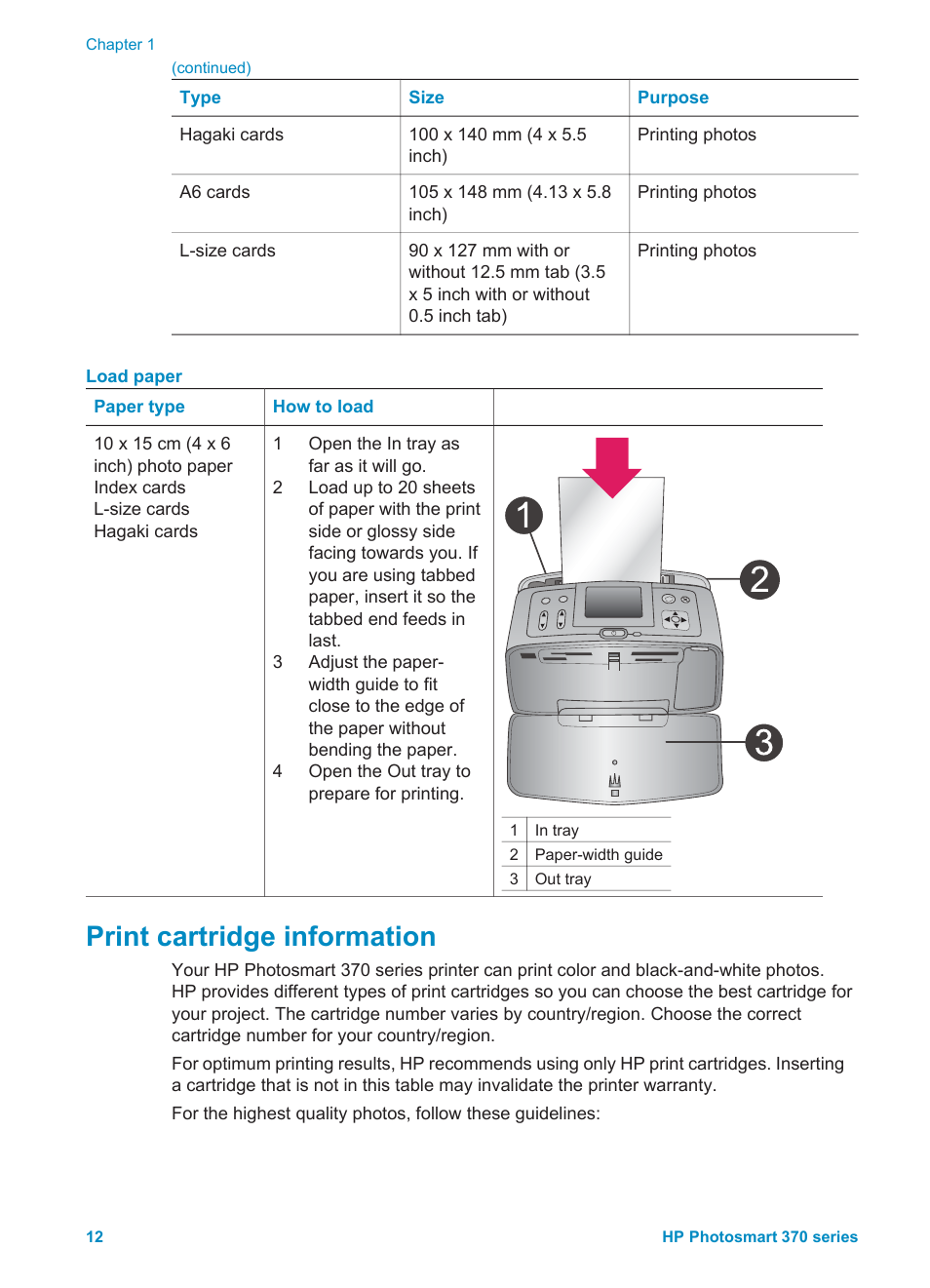 Print cartridge information | Olympus 370 series User Manual | Page 14 / 33