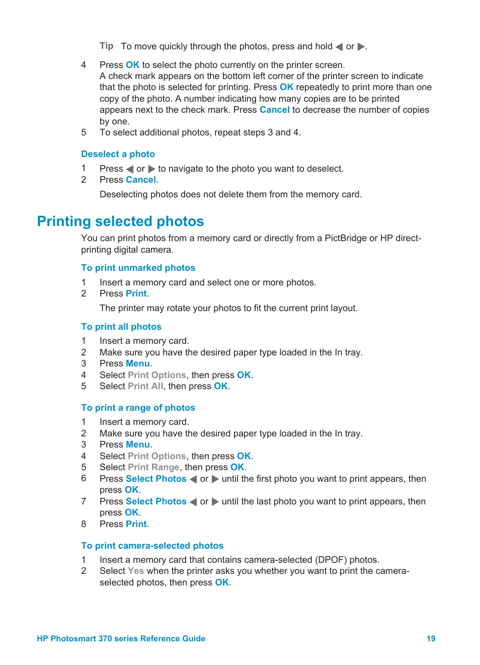 Printing selected photos | Olympus 370 series User Manual | Page 21 / 33