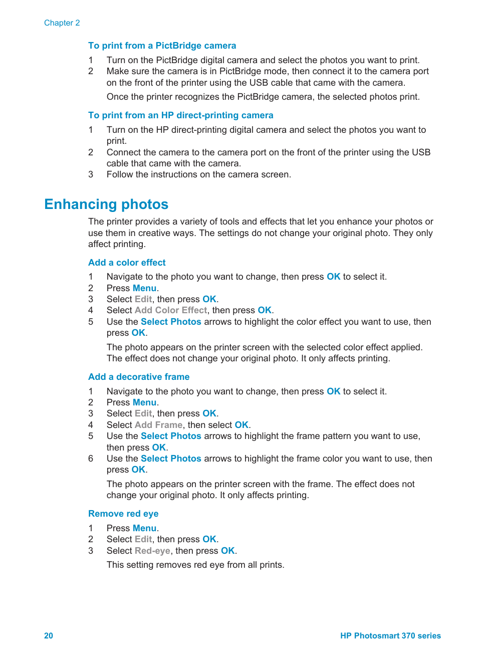 Enhancing photos | Olympus 370 series User Manual | Page 22 / 33