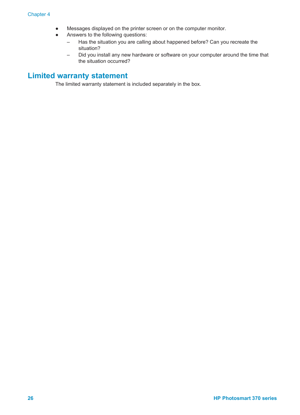 Limited warranty statement | Olympus 370 series User Manual | Page 28 / 33